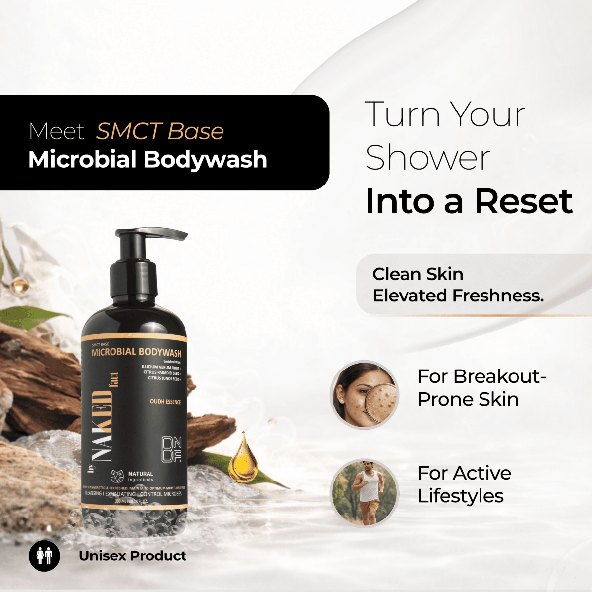 SMCT Base OUD Bodywash - Removes Tan, Fights Body Acne, Strawberry Skin