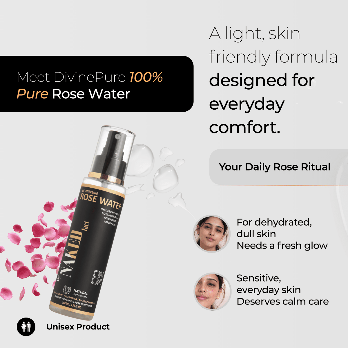 DivinePure 100% Pure Rose Water- Balances & Restores Skin's pH Levels