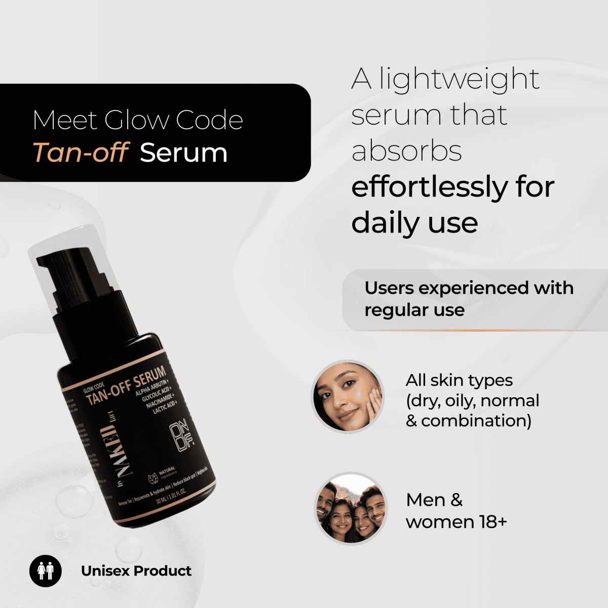 Glow Code Tan-Off Serum- Uneven Skin Tone, Reduce Black Spots & Brighten Skin