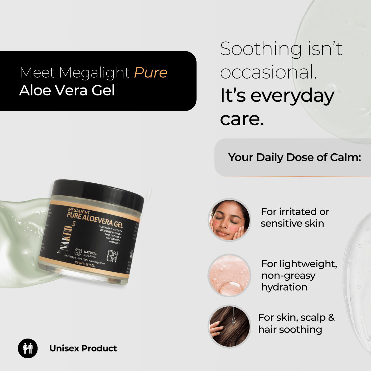 Megalight Pure Aloevera Gel for Face, Skin & Hair